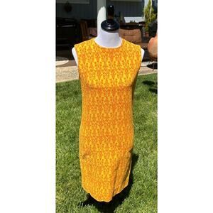 Beeline VTG Dress Women SZ SM /XS Bodycon Knee Length Orange Yellow Floral